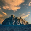 Aragonese Castle of Ischia in Italy. Medieval castle next to Ischia one of the Phlegraean Islands, at the northern end of the