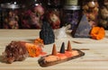 Aragonite Crystal With Incense and Stone Pyramid on Meditation Altar