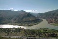 Aragvi and Kura rivers confluence near city of Mtskheta in Georgia Royalty Free Stock Photo