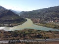 Aragvi and Kura rivers confluence near city of Mtskheta in Georgia Royalty Free Stock Photo