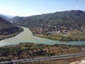 Aragvi and Kura rivers confluence near city of Mtskheta in Georgia Royalty Free Stock Photo