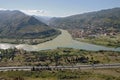 Aragvi and Kura rivers confluence near city of Mtskheta in Georgia Royalty Free Stock Photo