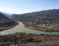 Aragvi and Kura rivers confluence near city of Mtskheta in Georgia Royalty Free Stock Photo