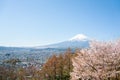 Arakurayama Sengen Park and Fuji Mountain, Shimoyoshida city view with cherry blossoms in Yamanashi, Japan Royalty Free Stock Photo