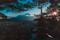 The Arakurayama Sengen Park in Fujiyoshida Japan with the Fuji mountain in the background Royalty Free Stock Photo