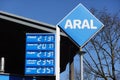 ARAL gas station in Germany displaying diesel and super petrol prices at record high in 2022 Royalty Free Stock Photo