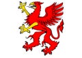 Araldic logo representing a red griffin passant Royalty Free Stock Photo