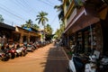 Arambol, Goa, Iindia - March 22, 2017: Street shops of sale of souvenirs and clothes for tourists in the Arambol village