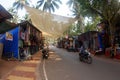 Arambol, Goa, Iindia - March 22, 2017: Street shops of sale of souvenirs and clothes for tourists in the Arambol village