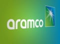 Aramco logo on a green and blue background
