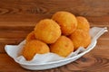 Arancini balls on a plate. Fried rice balls recipe. Rice cutlets. Brown wooden background Royalty Free Stock Photo