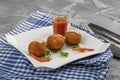 Arancini - delicious hot italian arancini. Saffron rice balls stuffed with melted cheese topped with grated parmesan cheese and