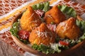 Arancini rice balls stuffed with meat and parmesan closeup. hori