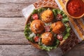 Arancini rice balls stuffed with meat and sauce. horizontal top