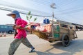 Aranyaprathet, Thailand : Women cambudian trolley.