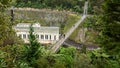 Arapuni hydroelectric power station and swing bridge on the Waikato River, in the North Island of New Zealand Royalty Free Stock Photo