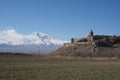 Ararat Mountain in the Background of Khor Virap Temple in Armenia