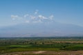 Ararat mountain vineyards view. Grape field in Ararat valley. View of Khor Virap and Mount Ararat. Armenia picturesque mountain