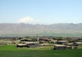 Ararat, village and minaret. Royalty Free Stock Photo