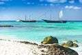 Arashi Beach Aruba Caribbean Sea 2 tour boats tourists Royalty Free Stock Photo