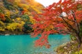 Arashiyama in autumn season along the river in Kyoto, Japan Royalty Free Stock Photo