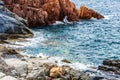 Arbatax red porphyry rocks nearby port Capo Bellavista sardegna Sardinia Italy Europe