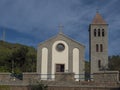 Arbatax, Tortoli, Sardinia, Italy, September 9, 2020: view of old stone churchChiesa di Stella Maris. Summer sunny day.