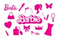 Barbie doll elements set. Collection of Barbie attributes Royalty Free Stock Photo