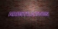 ARBITRATION - fluorescent Neon tube Sign on brickwork - Front view - 3D rendered royalty free stock picture