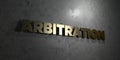 Arbitration - Gold text on black background - 3D rendered royalty free stock picture