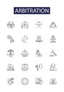 Arbitration line vector icons and signs. Settlement, Conciliation, Award, Negotiation, Adjudication, Interim, Conclusion