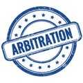 ARBITRATION text on blue grungy round rubber stamp
