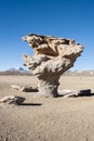 Arbol de Piedra tree of rock, the famous stone tree rock formation created by wind, in the Siloli desert Royalty Free Stock Photo