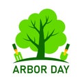 Arbor Day symbol or icon with planting Green tree and shovel illustration