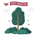 Arbor Day. Picture of a tree. Vector illustration for a holiday. Symbol of arboriculture, forests, agriculture. Space