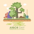 Arbor day vector flat illustration with tree and forest.