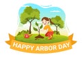 Happy Arbor Day on April 28 Illustration with Kids Planting a Tree and Nature Environment in Hand Drawn Templates