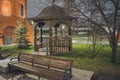 Arbor next to the church. Moscow, Russia. Royalty Free Stock Photo