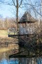 Arbor by the pond in spring Royalty Free Stock Photo