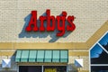 Arby\'s Exterior Facade Brand and Logo Signage on Beige Brick Building