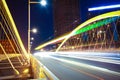 Arc bridge girder highway car light trails city night landscape Royalty Free Stock Photo