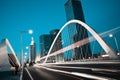 Arc bridge girder highway car light trails city night landscape Royalty Free Stock Photo