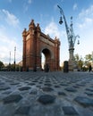 Arc de Triomf, Arco de Triunfo, Triumphal Arch in a sunny early morning. Very touristic place.