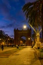 The Arc de Triomf in Barcelona at night, Catalonia, Spain