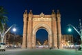 The 'Arc De Triomf' By Night In Barcelona, Spain Royalty Free Stock Photo