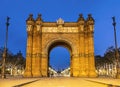 Arc de Triomphe in Barcelona at night, Catalonia