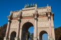 Arc de Triomphe du Carrousel Triumphal Arch at Carrousel Place monument is a tribute to Napoleon`s military victories in Paris Royalty Free Stock Photo