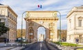 Arc de triomphe and the garden of Peyrou with the statue of Louis XIV in perspective, in Montpellier, in Herault, Occitanie, Franc Royalty Free Stock Photo