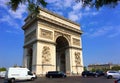 The Arc de Triomphe de l`Ãâ°toile in the Summer, Paris, France side angle, traffic