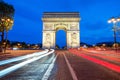 Arc de Triomphe at night in Paris, France Royalty Free Stock Photo